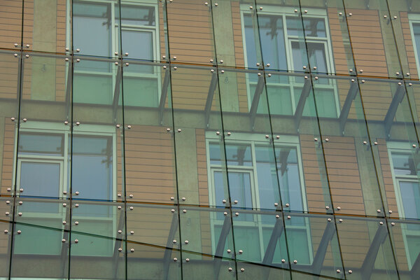 Steel and glass facade of the building in Berlin, Germany