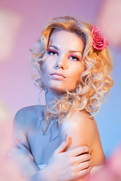 Beautiful curly blond girl — Stock Photo, Image