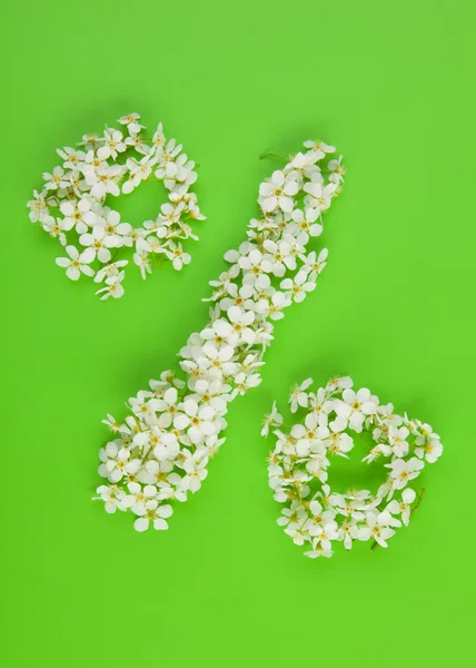 Σημάδι ποσοστού από λευκά λουλούδια — Φωτογραφία Αρχείου