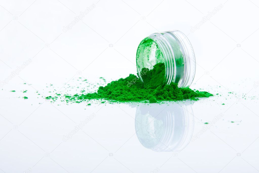 Spilled green makeup powder
