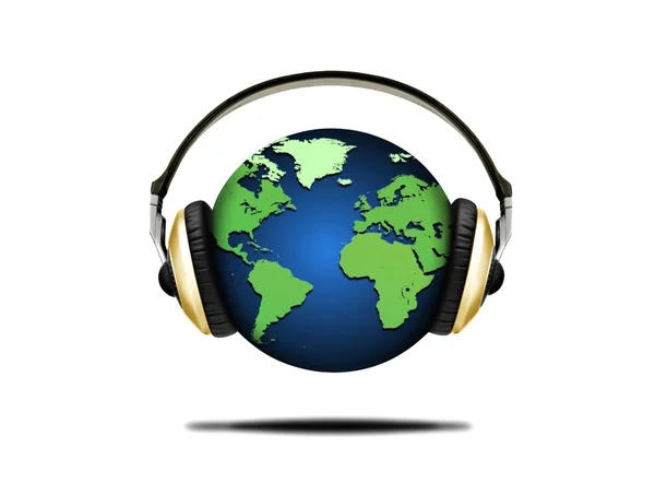 Illustration of earth globe and headphones — Stock Photo, Image
