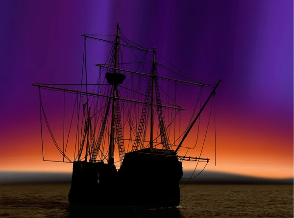 Piratenschip en noorderlicht — Stockfoto