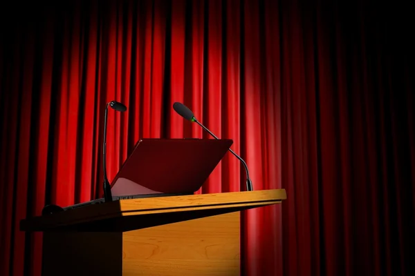 Seminar podium and red curtain — Stock Photo, Image