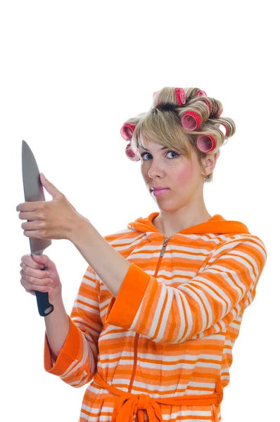 Hausfrau mit Messer — Stockfoto