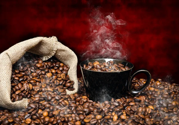 Coffee beans with smoke
