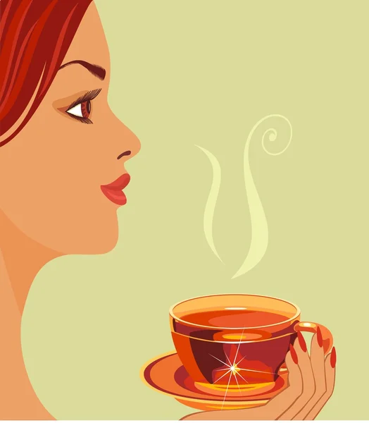 Mädchen mit Tasse Tee. — Stockvektor