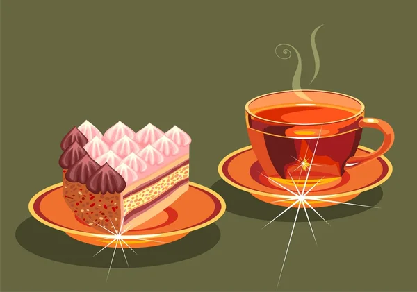 Tea and cake. — Stock Vector