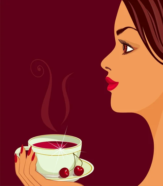 Chica con taza de té. — Vector de stock