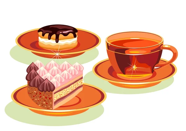 茶和蛋糕 — 图库矢量图片