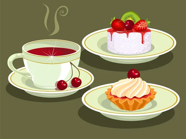 Tea and cake — Stock Vector