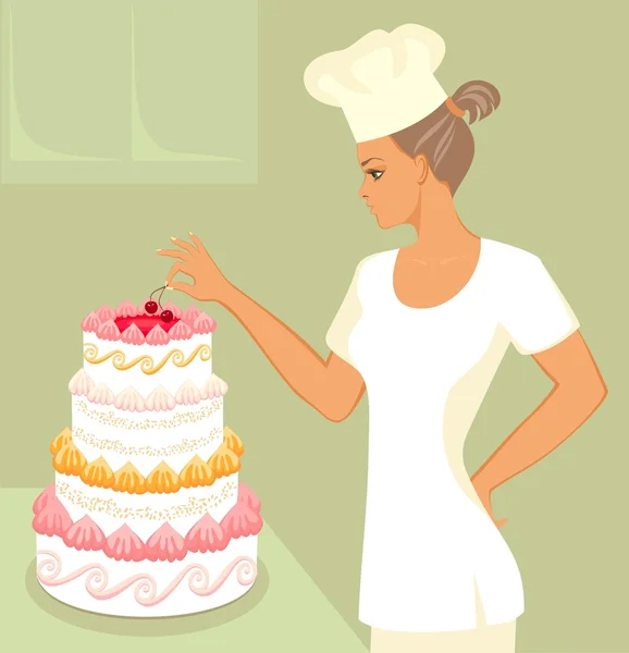 stock vector Baker with wedding cake