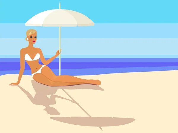Dame in bikini met parasol — Stockvector