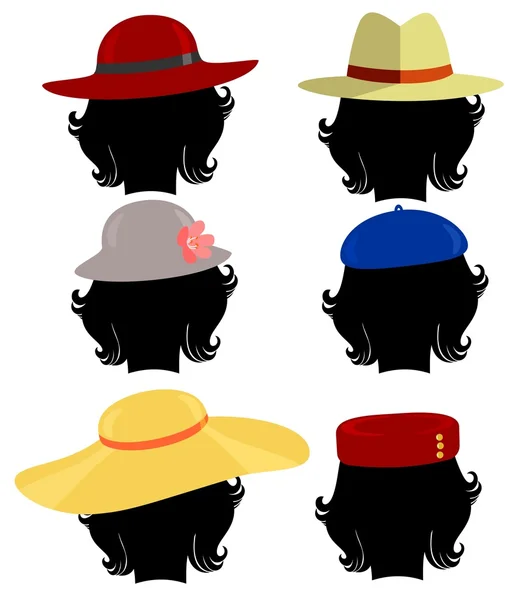Mädchenkopf in verschiedenen Hüten — Stockvektor