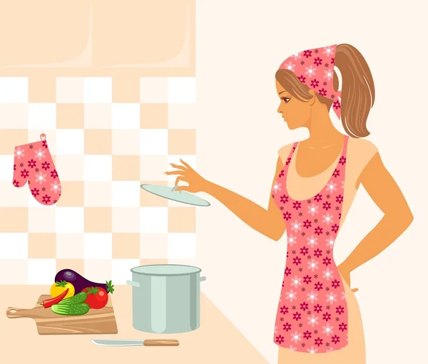 Housewife in the kitchen — Stock Vector