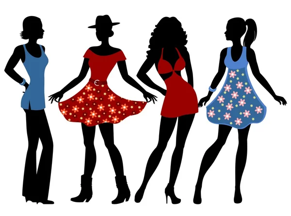 Silhouettes of the girls — Stock Vector