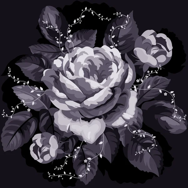 Ročník černobílé růže — Stockový vektor