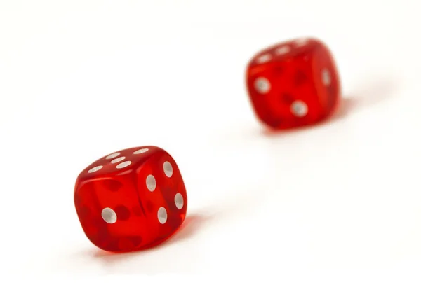 Two red, glossy, transparent dices. — Stock Photo, Image
