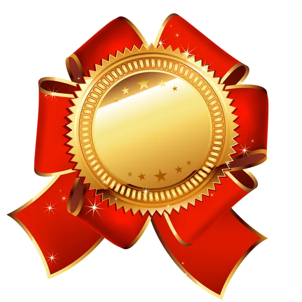 Золотий ярлик з червоними стрічками — стоковий вектор
