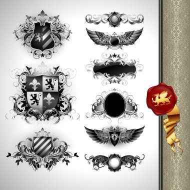 Medieval heraldry shields clipart