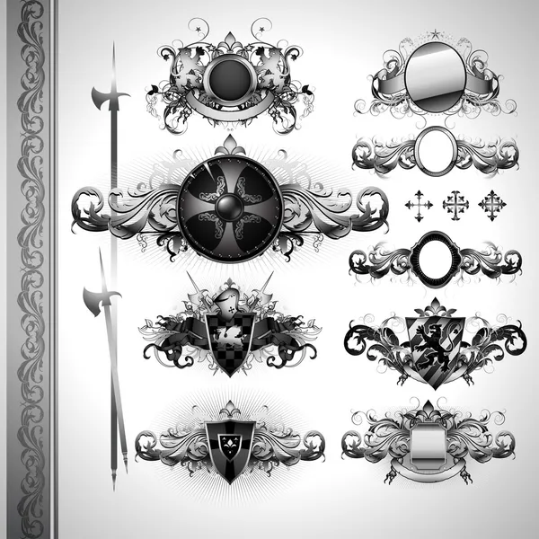 Escudos medievales de heráldica — Archivo Imágenes Vectoriales