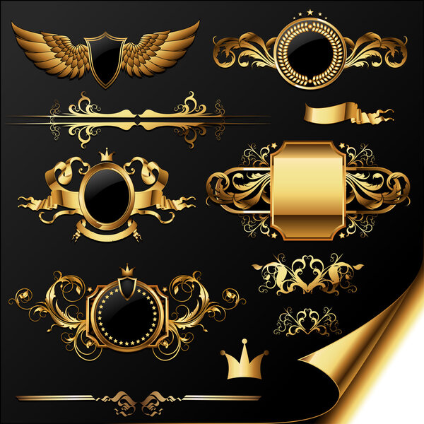 Set of ornamental golden labels