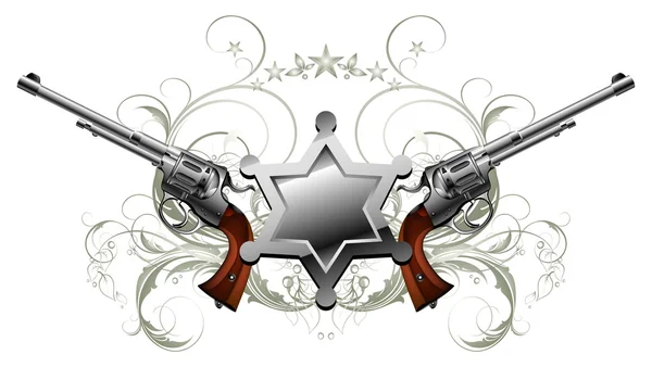 Sheriff-Star mit Gewehren — Stockvektor