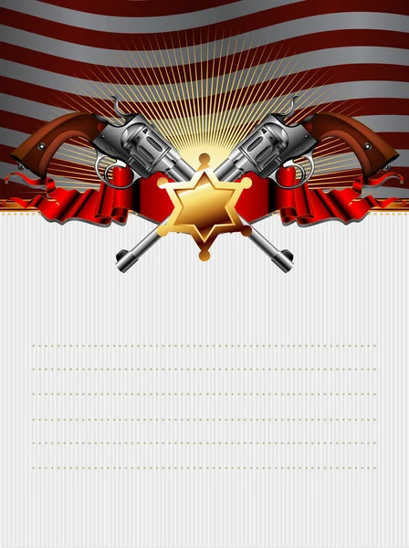 Shérif étoile avec des armes et fond des Etats-Unis — Image vectorielle