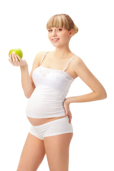 Mujer embarazada con manzana — Foto de Stock