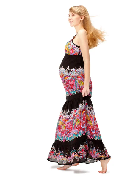 Mulher grávida vestindo vestido longo — Fotografia de Stock