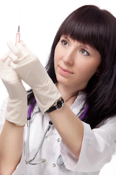 Doktor žena s injekční stříkačkou — Stock fotografie