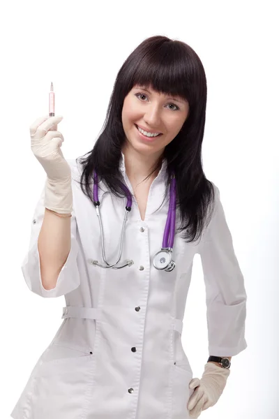 Vrouw arts met spuit — Stockfoto