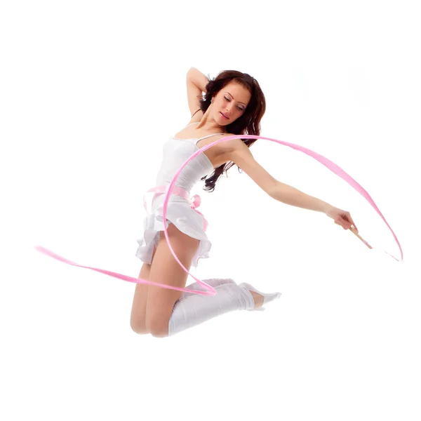 Woman dancing with ribbon — Stock Photo, Image