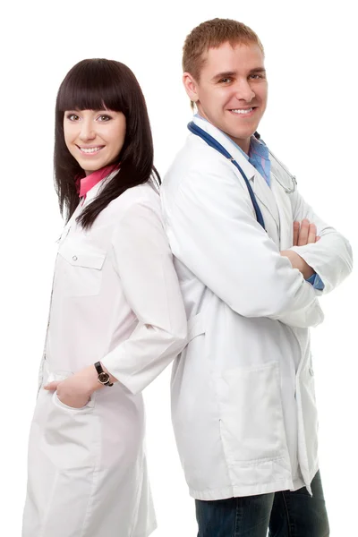 男子和女子医生白上 — 图库照片