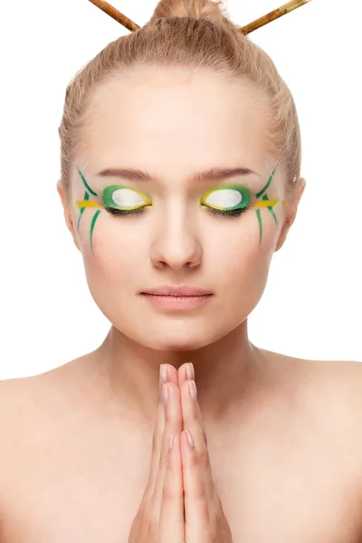 Woman with bamboo leaves style makeup — Stock Photo, Image
