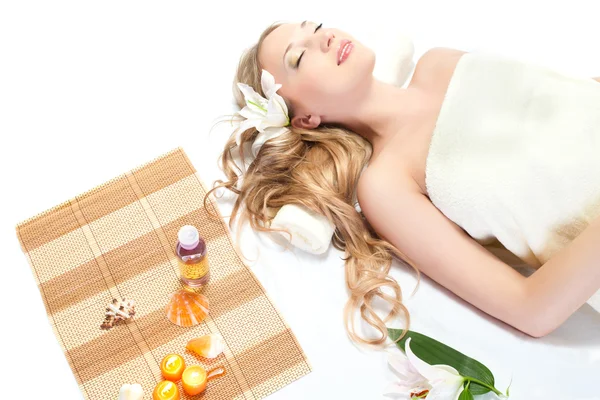 Woman taking over spa treatment — Stock Photo, Image