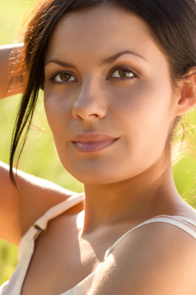 Closeup outdoors woman portrait — Stock Photo, Image