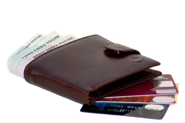 Wallet with money and credit cards — Stock Photo, Image