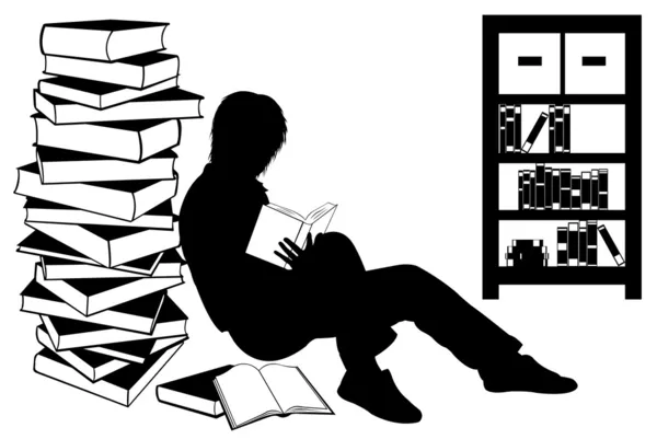 Silhueta de uma menina lendo um livro — Vetor de Stock