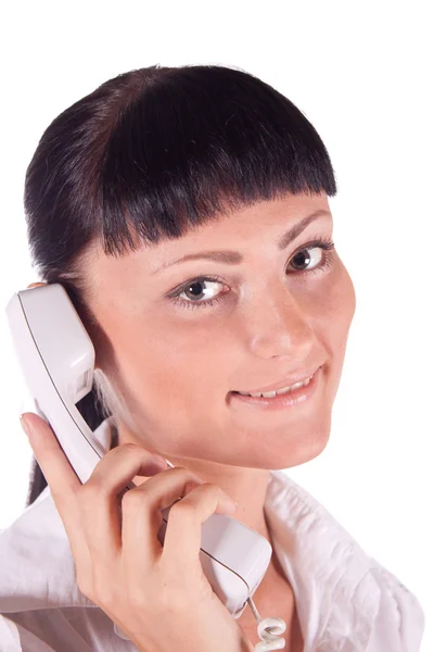 快乐微笑支持电话运营商的肖像 — 图库照片