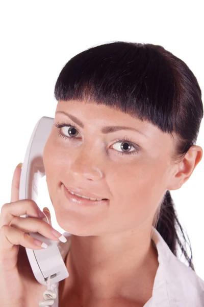 Portrait of happy smiling support phone operator — Stock Photo, Image