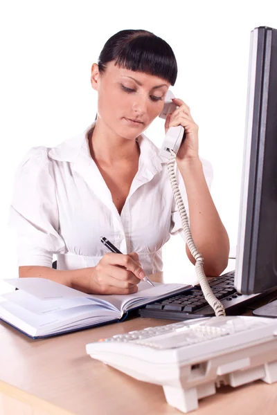 Pretty Caucasian business woman at office desk — Stock Photo, Image