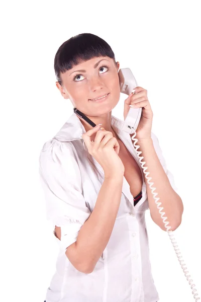 Πορτρέτο του ευτυχής χαμογελαστοί φορέα τηλέφωνο υποστήριξης — Φωτογραφία Αρχείου