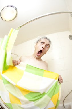 Screaming man in bathroom clipart