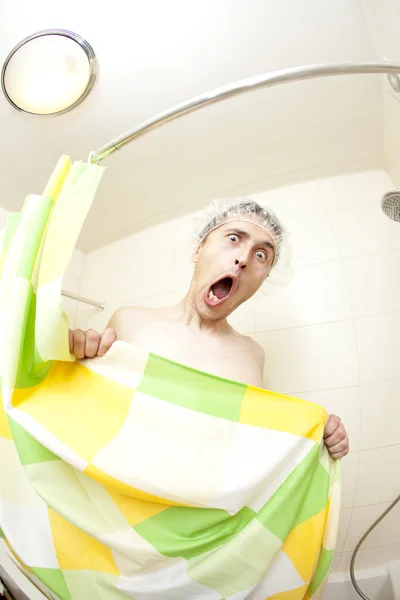 stock image Screaming man in bathroom