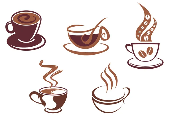 Koffie en thee symbolen en pictogrammen — Stockvector