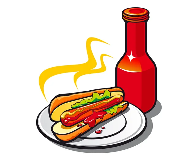 Hot dog appetitoso con ketchup — Vettoriale Stock