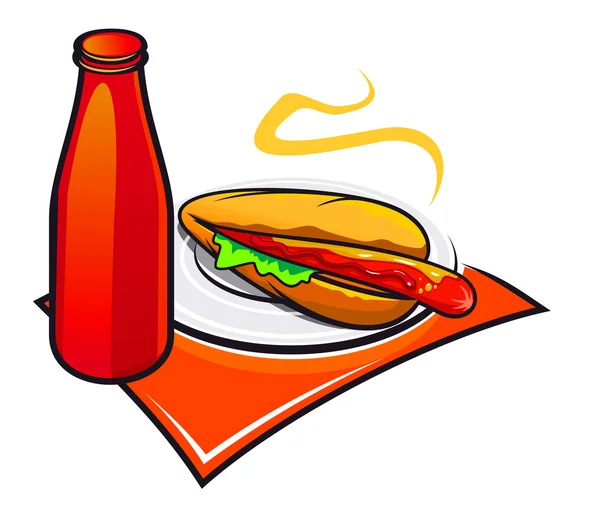 Appetizing hotdog with ketchup — Stock Vector