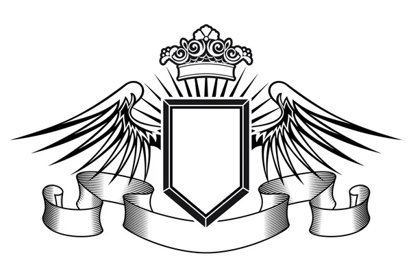 Bouclier héraldique avec ailes d'ange et couronne — Image vectorielle