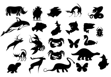 Animals cartoon silhouettes clipart