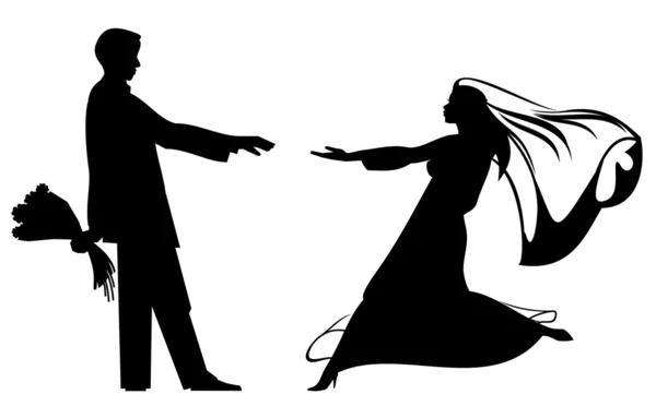 Bruid en bruidegom silhouetten — Stockvector